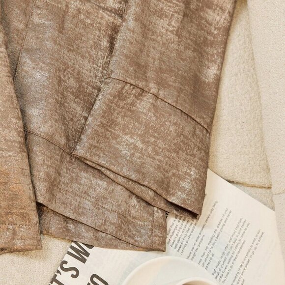 Gold Casual Women's Plain Color Blazer Jacket And Shorts Suit Set - Picture 3 of 5